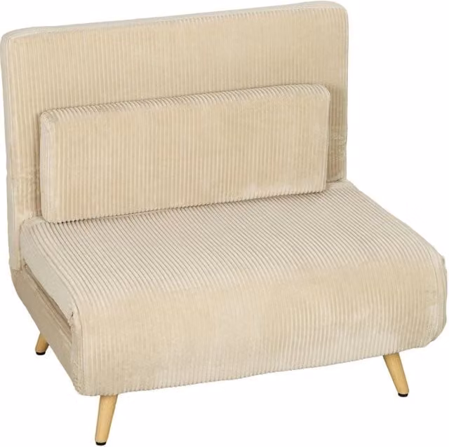 Poltrona letto 3-in-1 in velluto beige con schienale regolabile e cuscino