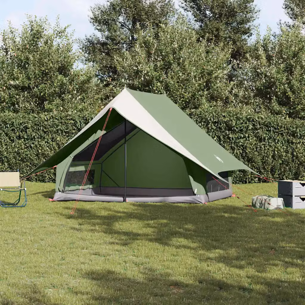 Tenda Familiare vidaXL in Poliestere e Fibra di Vetro, Verde e Bianca, L 256 x P 256 x H 185 cm