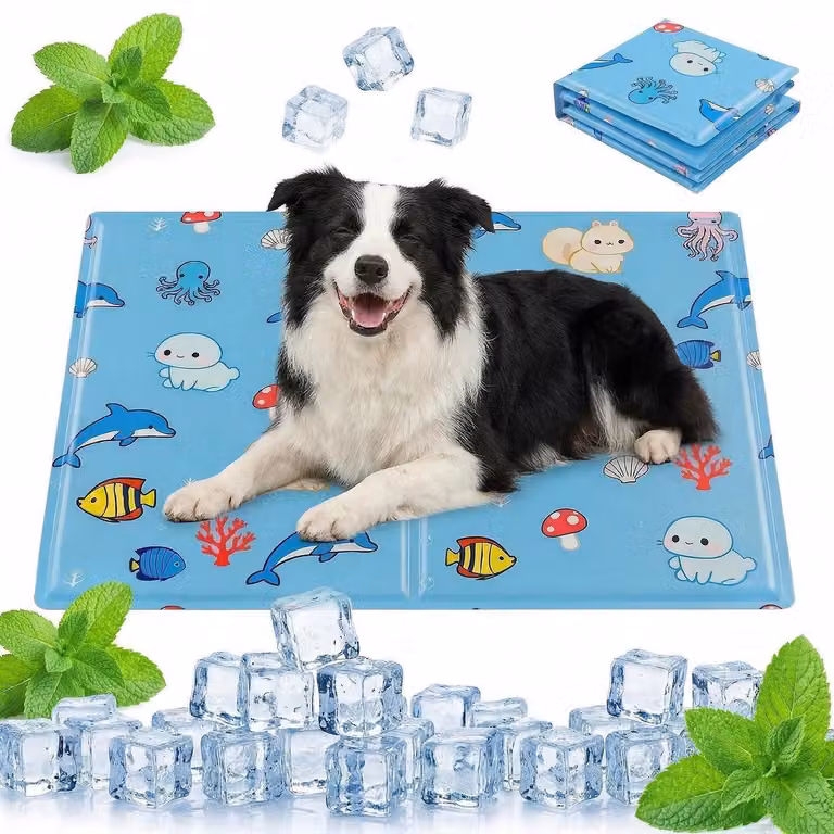 Tappetino refrigerante per cani e gatti, cuscino auto-raffreddante, pieghevole, 50x65 cm, con motivo animalier
