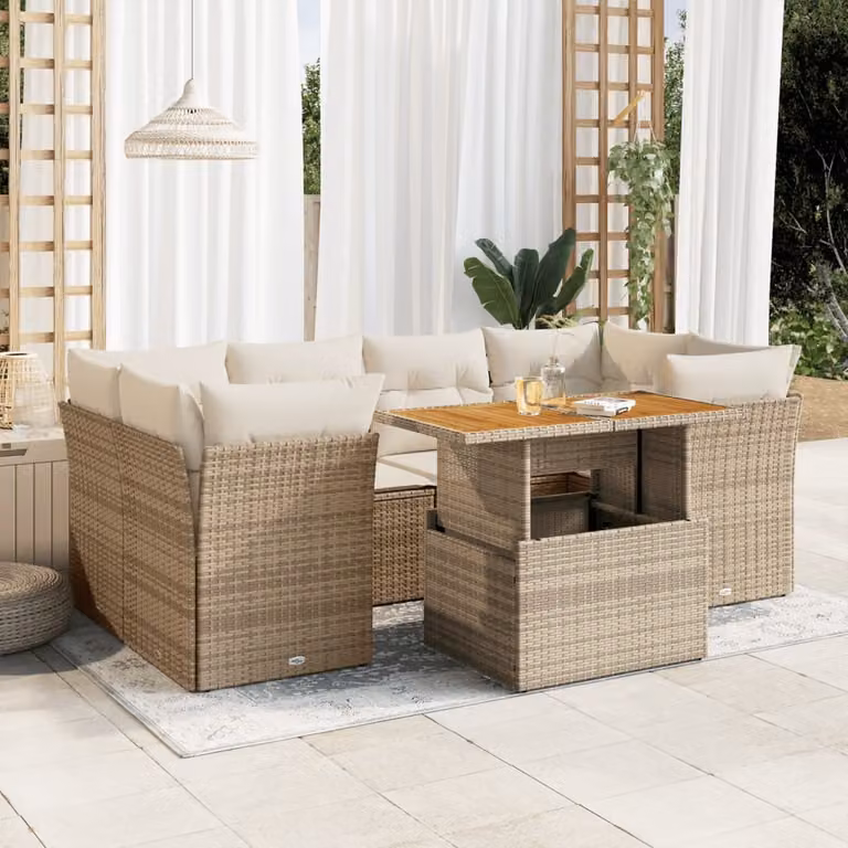 Maison Exclusive - Set da giardino 7 pezzi con cuscini Beige Poly Rattan