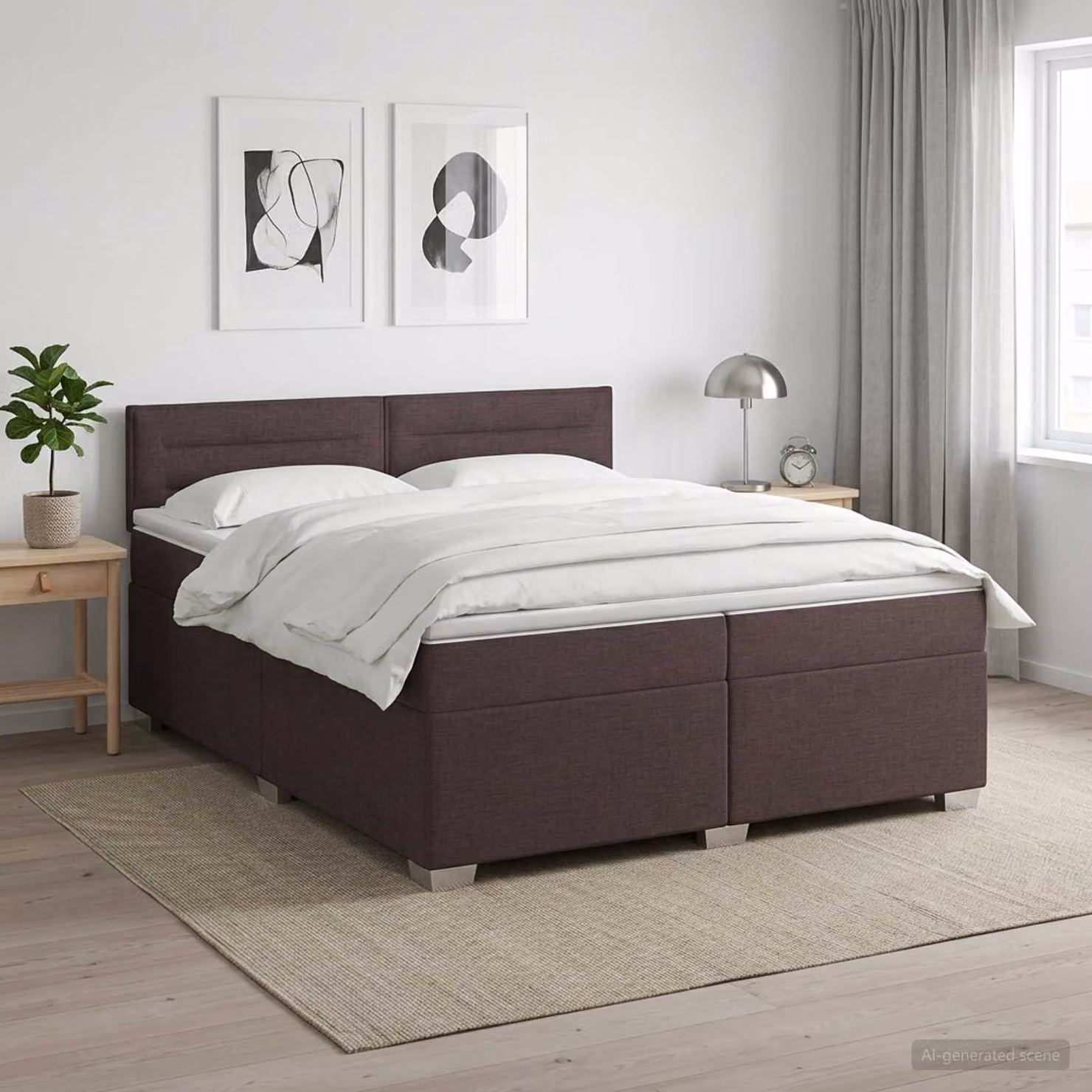 Letto box spring con materasso ibrido vidaXL in legno e tessuto, Marrone e Bianco, 200 x 200 cm