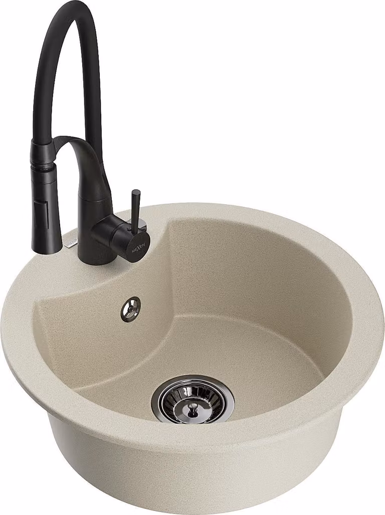 Mexen Diego lavello in granito a 1 vasca con rubinetto da cucina Aster, beige - 6512-69-73450-70-B