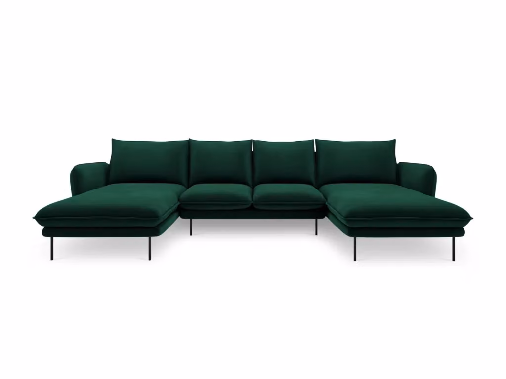 Divano panoramico Vienna Cosmopolitan Design a 6 posti in velluto verde bottiglia con forma a U e cuscini inclusi – 2