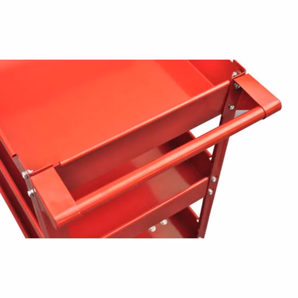 Set di 2 carrelli da officina portautensili vidaXL in acciaio rosso con 3 ripiani e ruote – 2