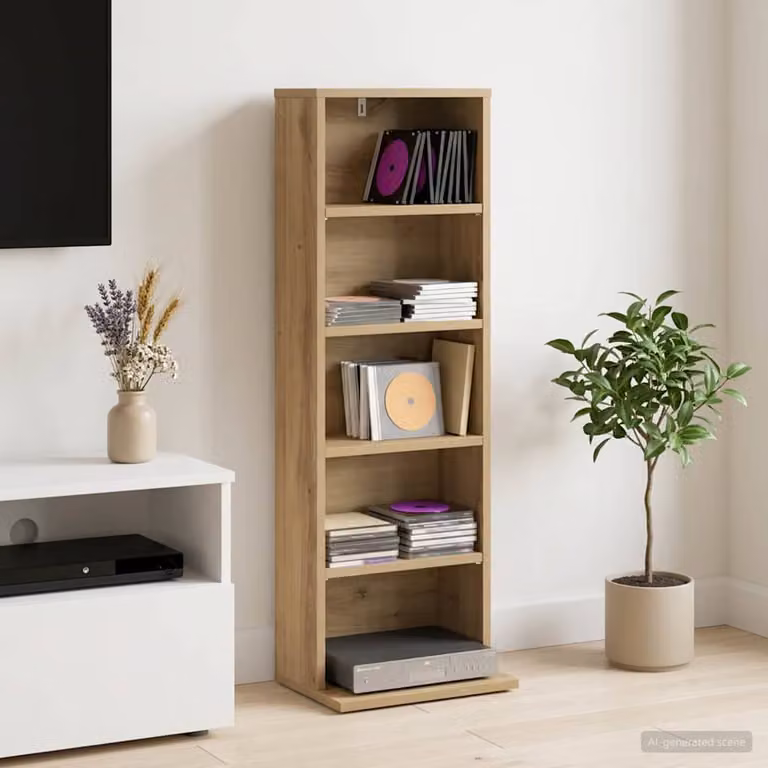 Mobile per CD vidaXL in legno Rovere Marrone con ripiani regolabili L: 33 cm, P: 23,5 cm, H: 97,5 cm