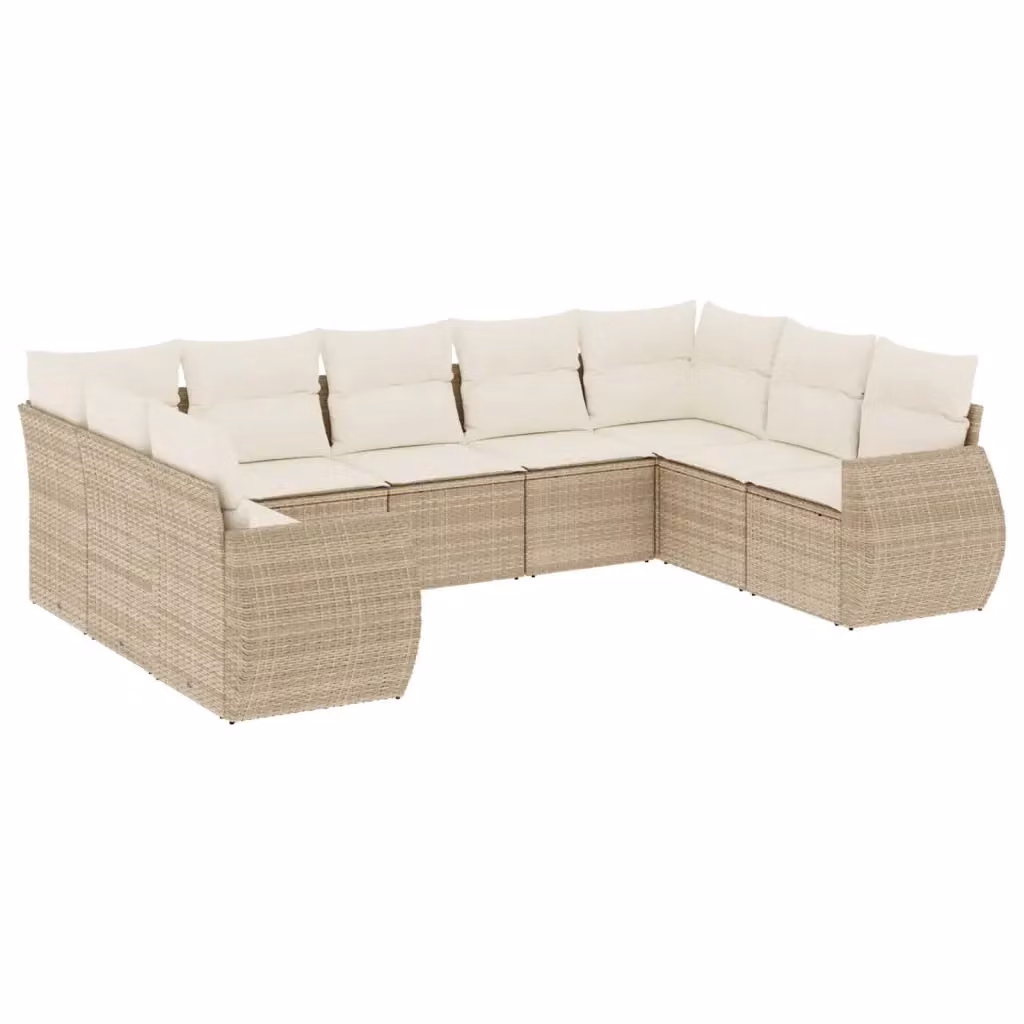 Set Divano da Giardino Moderno VIDAXL in Polyrattan con Cuscini Beige, 9 Pezzi – 2