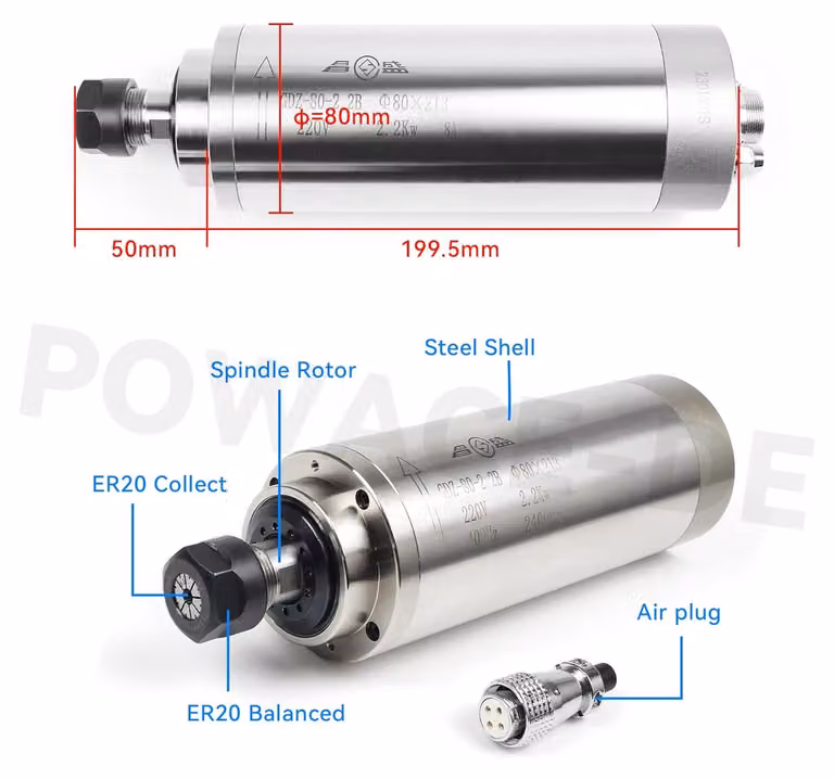 Mandrino per fresatura CNC con raffreddamento a liquido e inverter VFD, potenza di 2,2 kW e pinza di serraggio ER20 per lavorazioni di precisione