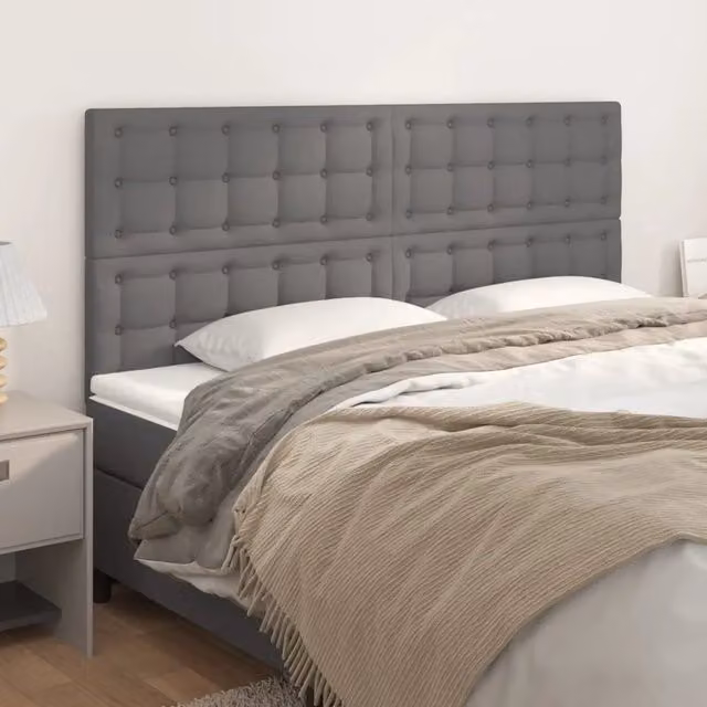 Testiera per letto vidaXL in similpelle grigia con struttura in legno, L: 180 cm, P: 5 cm, H: 118-128 cm