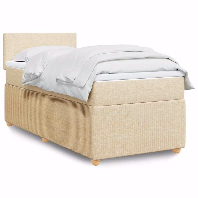 vidaXL Giroletto a Molle con Materasso Ibrido in Tessuto Beige e Bianco, L/P: 100 x 200 cm