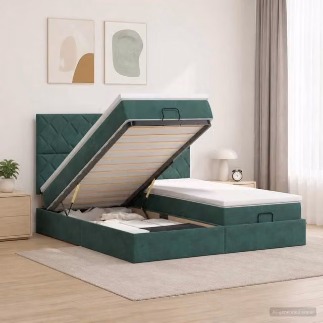 Letto ottomano con contenitore e materasso vidaXL in velluto verde, L/P/H: 200 x 200 x 88 cm