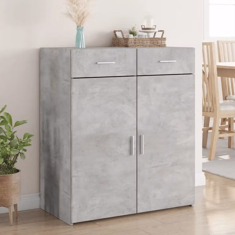 Credenza moderna vidaXL in legno multistrato e MDF, colore grigio cemento, L 80 cm x P 42,5 cm x H 93 cm