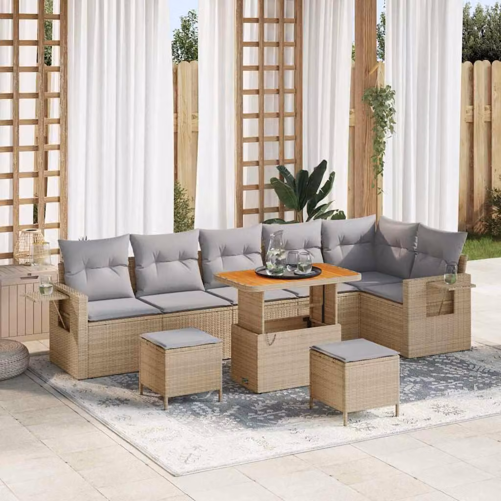Maison Exclusive - Set da giardino composto da 11 pezzi. Divano da giardino in rattan sintetico, color beige e grigio chiaro