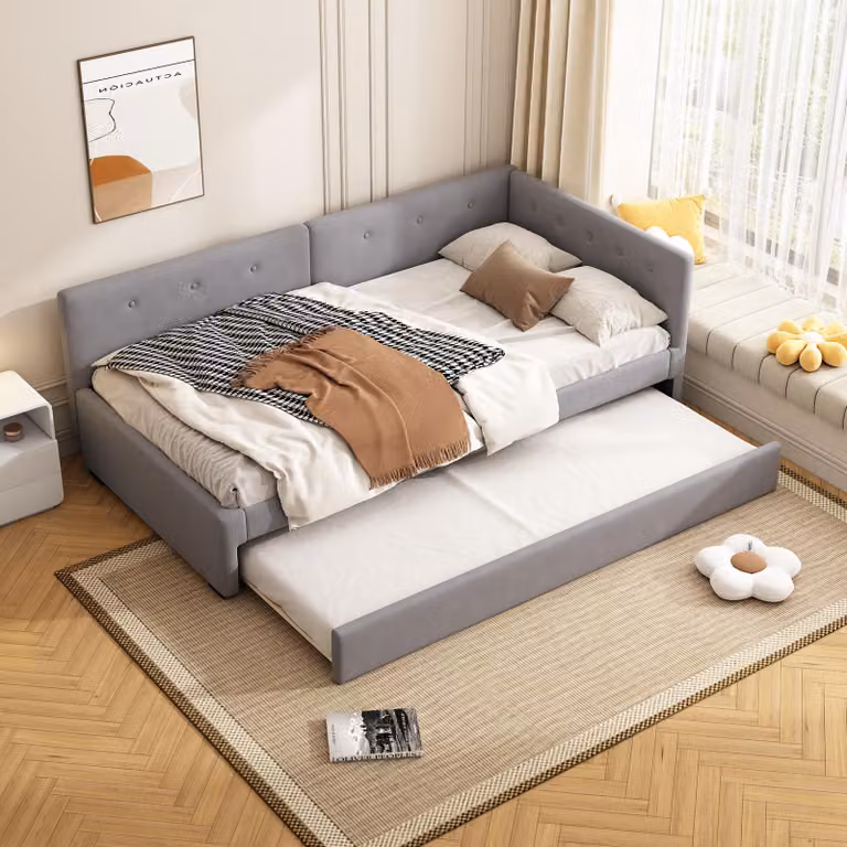 okwish Divano letto 90x200 cm con letto estraibile 90x190 cm, letto per bambini, letto per ragazzi con rete a doghe in legno (senza materasso) - grigio