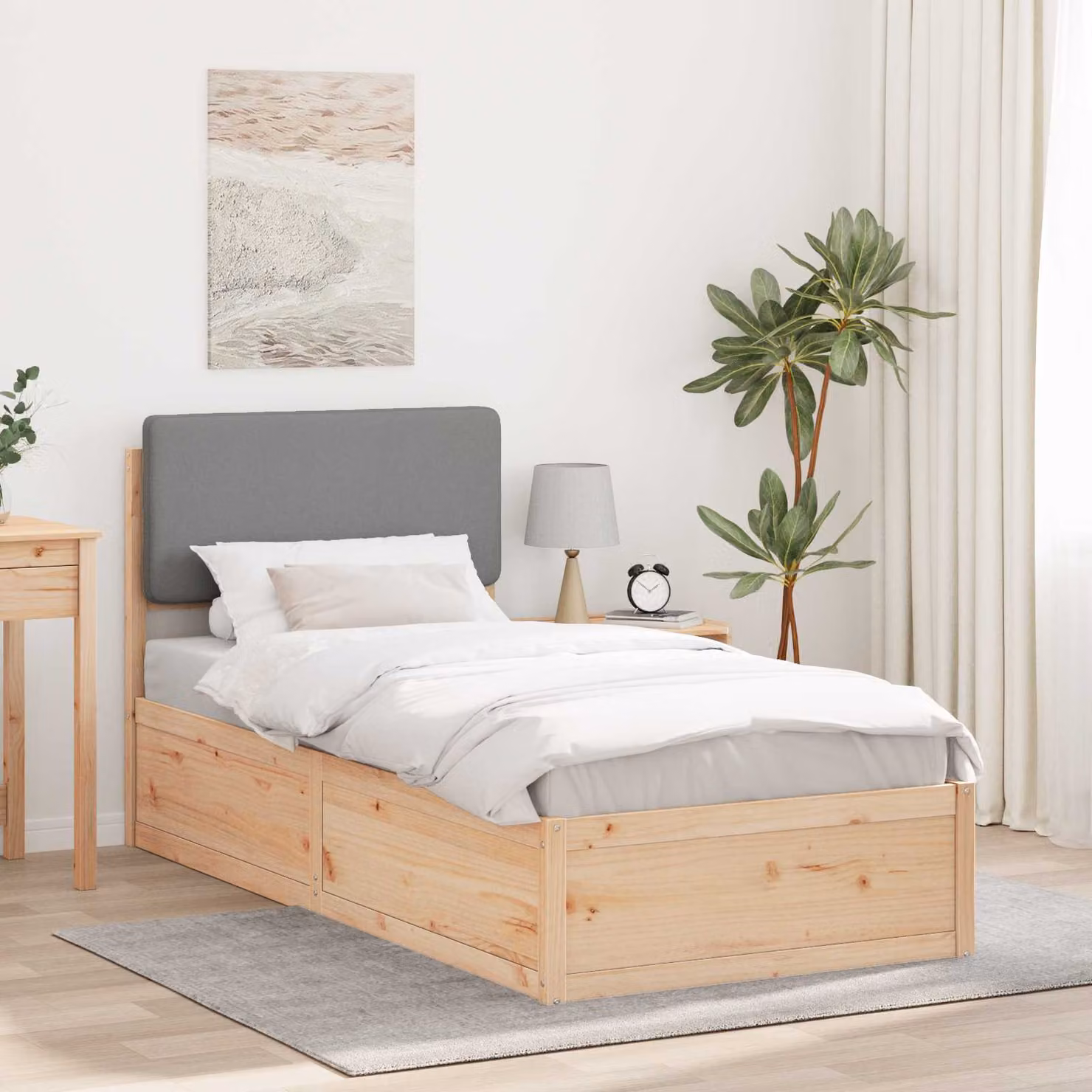 Letto con testiera rivestita vidaXL in legno di pino e tessuto grigio L 90 x P 200 cm