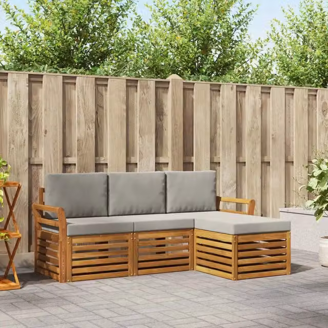 Set di divani da esterno 4 pz Grigio Naturale e Chiaro 3374611