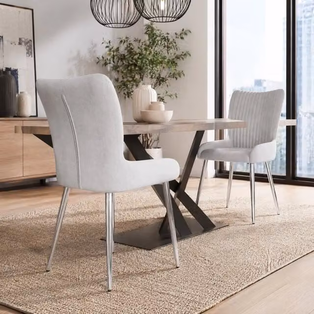 Set di 6 sedie da pranzo Mivray in velluto grigio con gambe in metallo per soggiorno e sala da pranzo