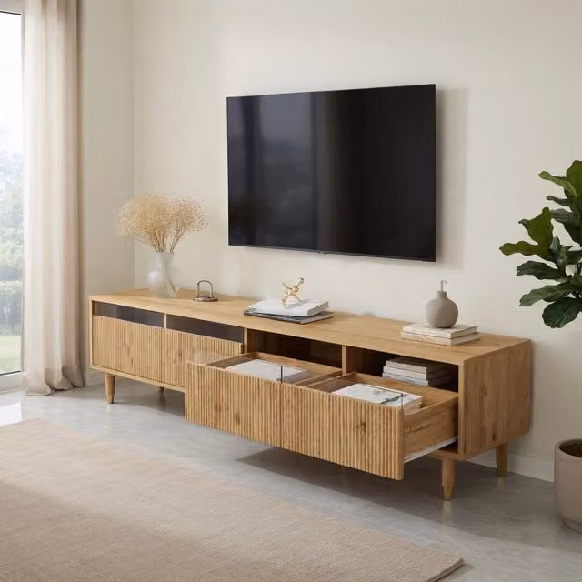 Cassettiera TV KOMHTOM in MDF marrone con finitura opaca, L: 178 cm, P: 35 cm, H: 45 cm – 1