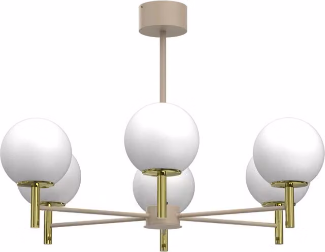 Plafoniera Awinion 6xE27 beige oro sfere bianche Luminex
