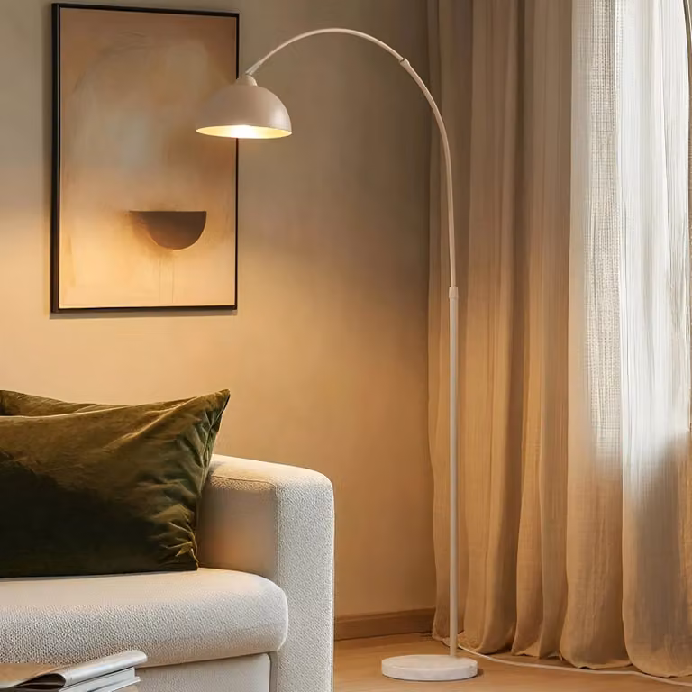 Lampada da terra Tonka Lindby, Crema / Ambra, Soggiorno / Sala da pranzo, Metallo, Moderno, Lampada da terra