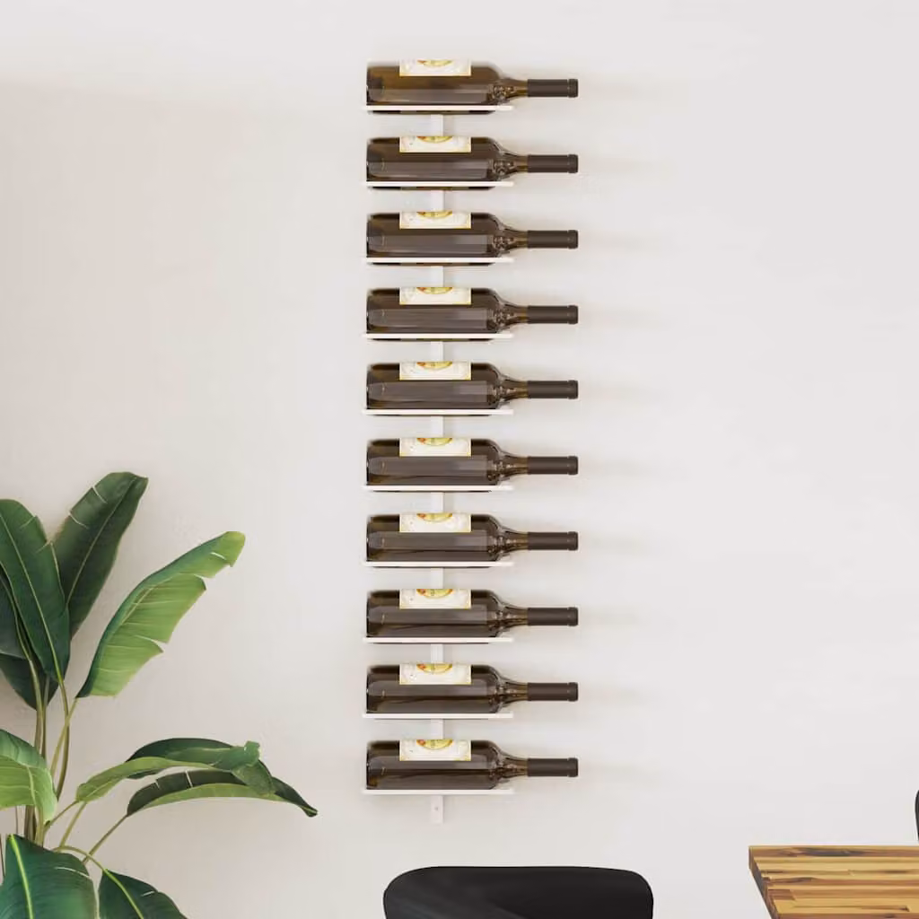 Portavini da parete vidaXL in metallo bianco per 10 bottiglie L: 120 cm, P: 24 cm, H: 9 cm