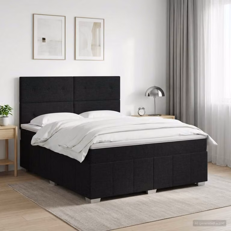 Letto box spring con materasso vidaXL in tessuto nero, L/P: 180 x 200 cm