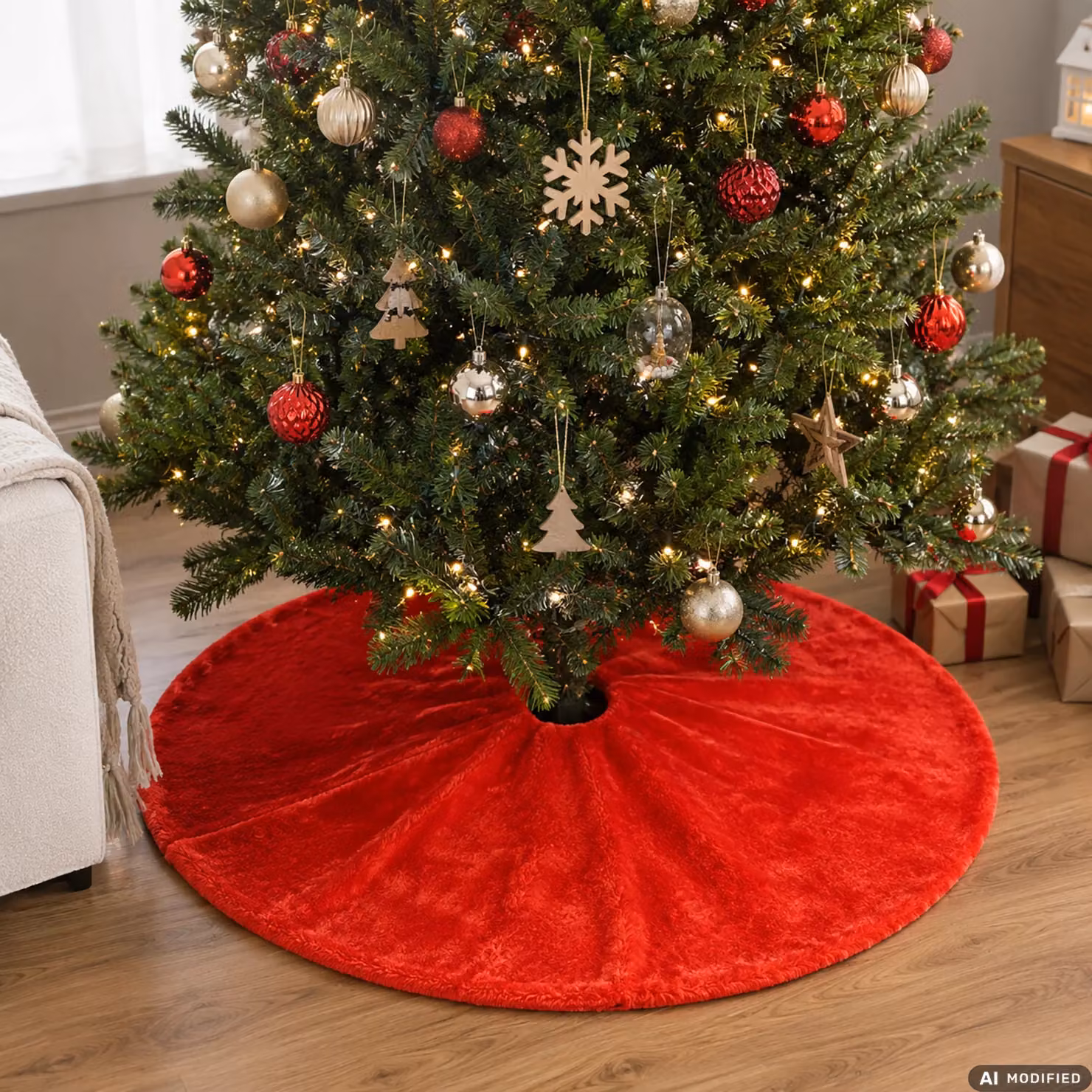 Copribase per albero di Natale Vestiamo Casa Gran Natale rosso effetto peluche diametro 90 cm – 2