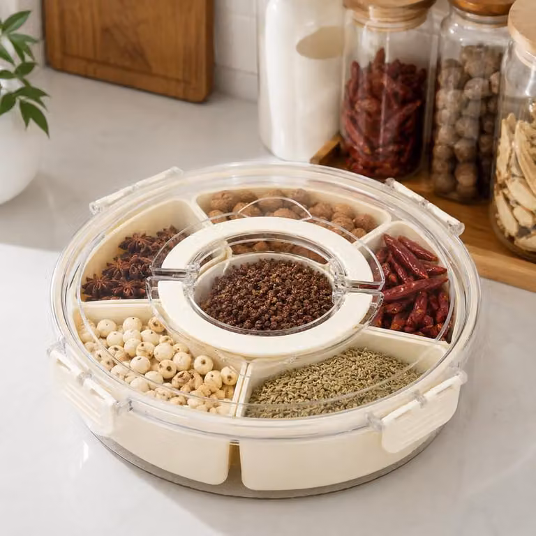 Contenitore per alimenti ProximaX a 6 scomparti, girevole, ermetico, adatto al frigorifero, con maniglia