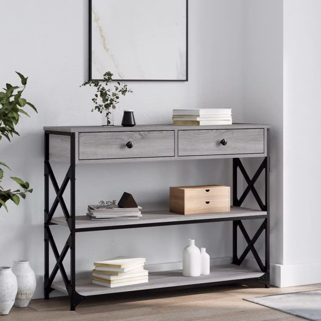 vidaXL Tavolo Consolle in Legno e Metallo Grigio, L 100 x P 28 x H 75 cm