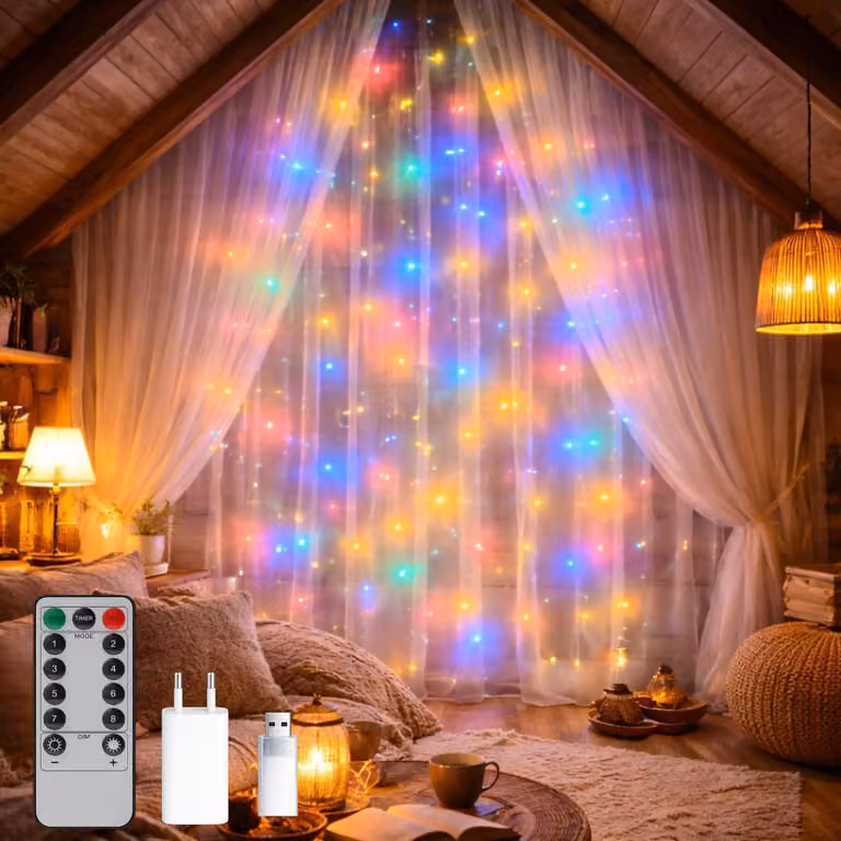 Catena luminosa a LED, 3x3 metri, RGB, grado di protezione IP65, alimentazione USB, per uso esterno