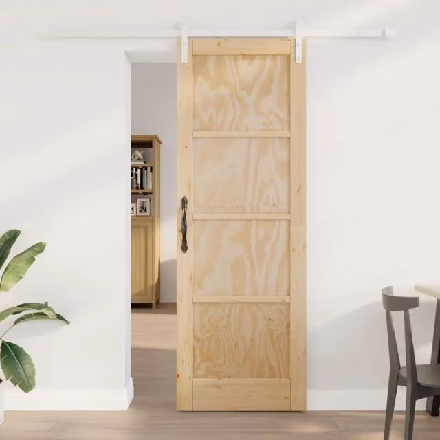 Porta scorrevole moderna vidaXL in legno massello di pino, colore bianco/beige, L: 73,5 cm, H: 211 cm