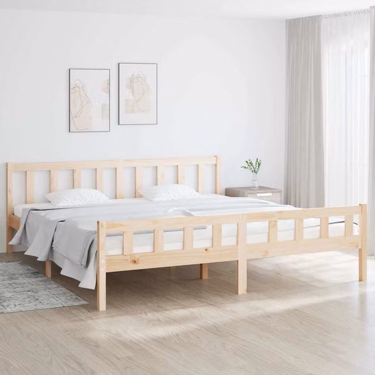 vidaXL Giroletto in legno massello di pino senza materasso, colore marrone e beige, L/P/H: 205.5 x 160 x 69.5 cm