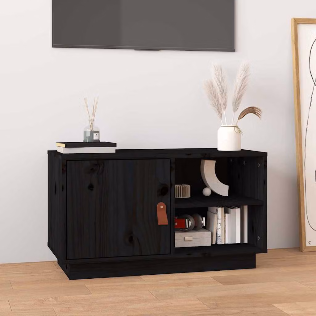 vidaXL Mobile Porta TV Nero in Legno di Pino Rustico L: 70 cm, P: 34 cm, H: 40 cm