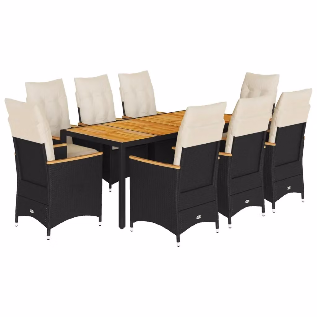 Set da pranzo da giardino vidaXL in legno di acacia oliato e polyrattan nero e bianco, 9 pezzi – 2