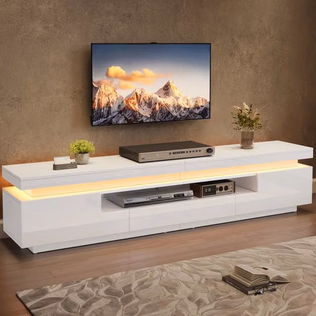 Mobile TV- LED- 2 vani L- cassetto- lucido- 175x38x45 cm- per TV 75"