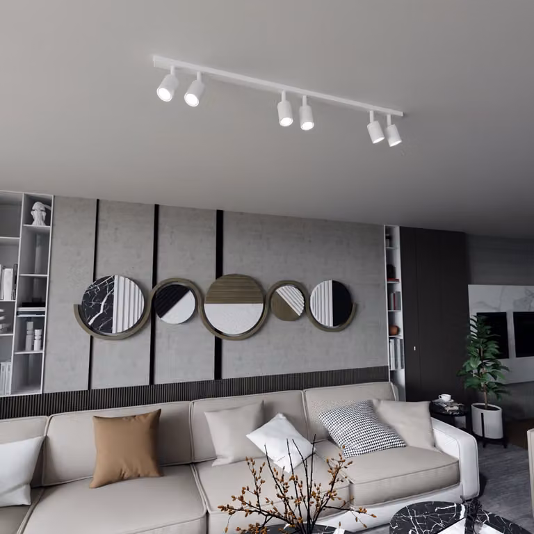 Lampada da soffitto minimalista bianca a 6 faretti, barra da 116 cm, FLASH 6xGU10 8W Emibig
