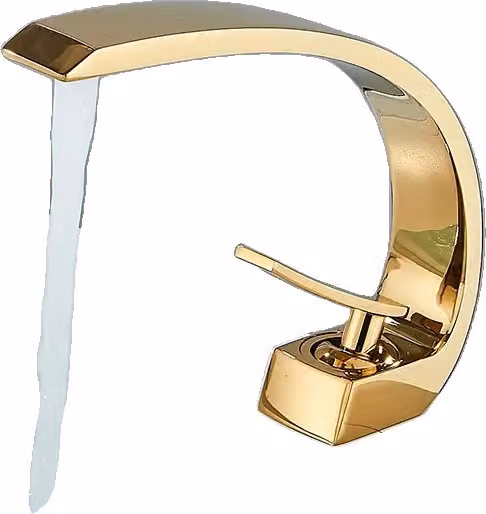 Rubinetto da lavabo, design monocomando, miscelatore acqua calda e fredda, oro lucido