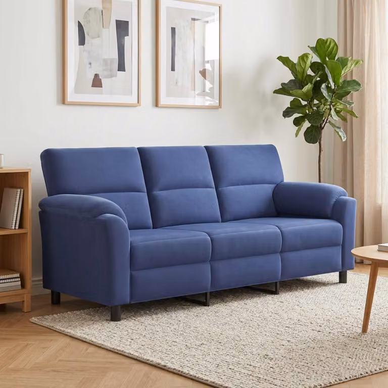 Divano moderno in velluto blu vidaXL con struttura in metallo e coperture rimovibili L: 214 cm, P: 85 cm, H: 93 cm