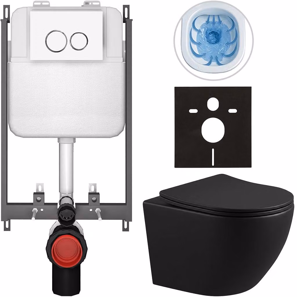 CERANO - Set WC da incasso Verde - nero opaco - pulsante Prime/Dualo, bianco - da incasso - 49x36 cm