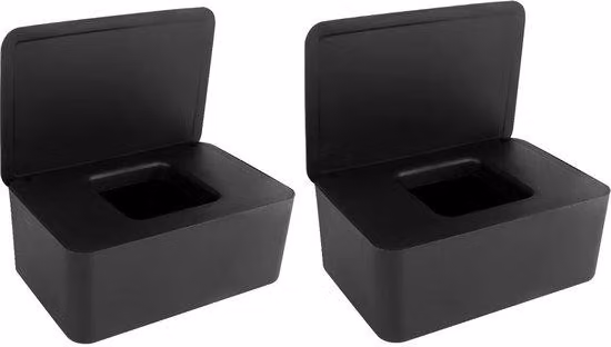 Contenitori in plastica per fazzoletti, 2 pezzi, neri, con coperchio