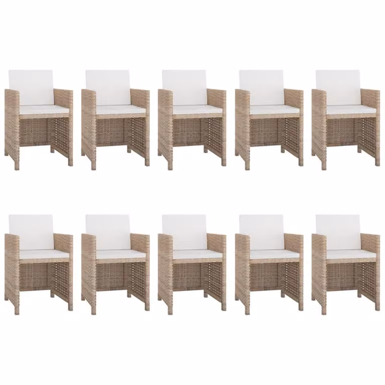 Set da Pranzo da Giardino 11 pz con Cuscini in Polyrattan Beige