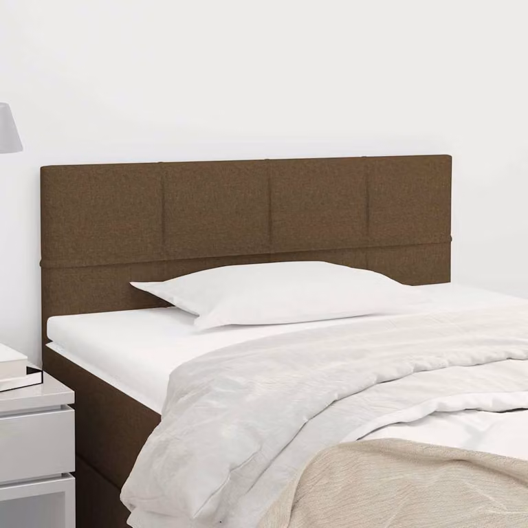 Testiera per letto vidaXL in tessuto marrone scuro con struttura in legno, L: 90 cm, P: 5 cm, H: 78-88 cm