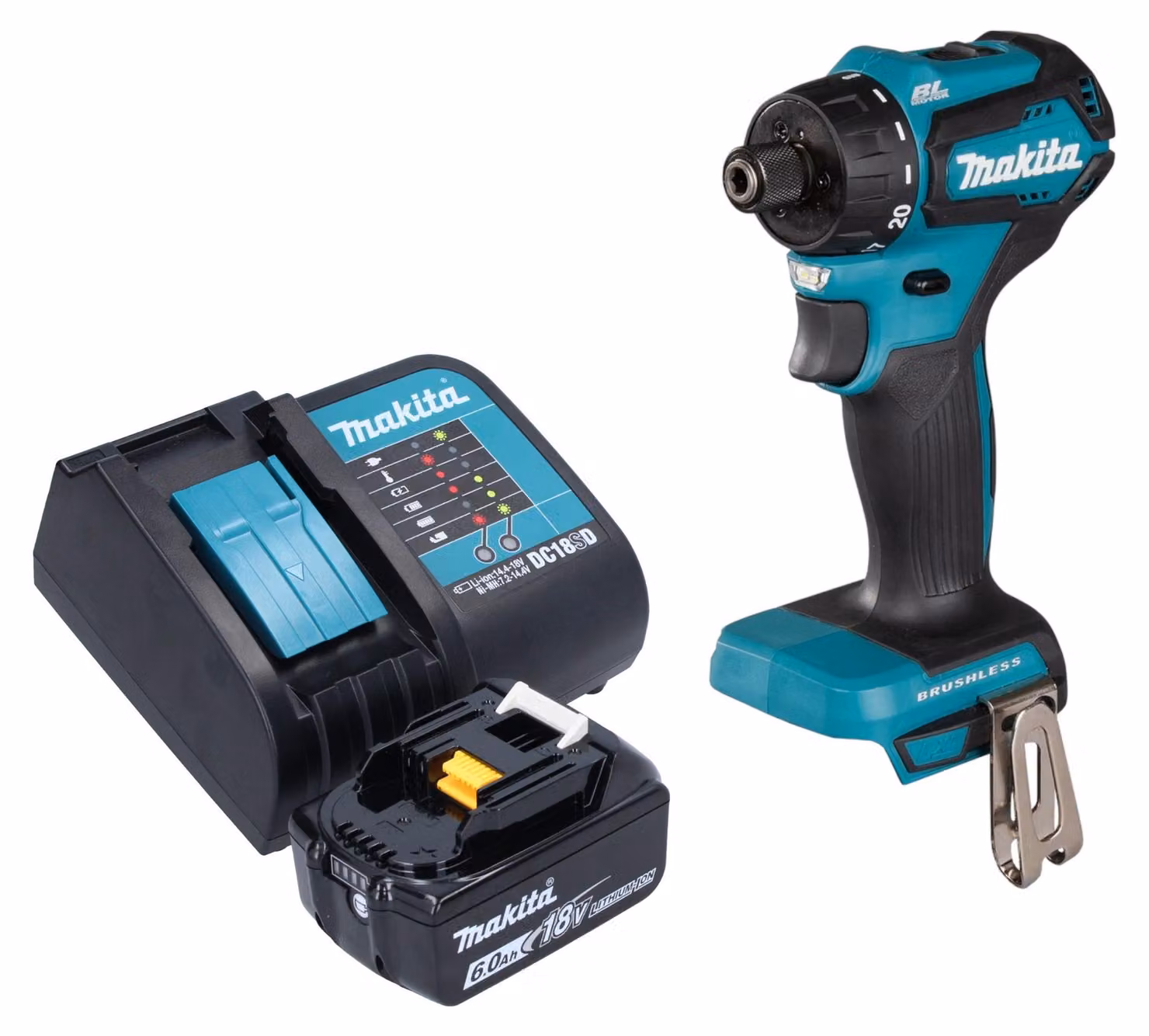Trapano a batteria Makita DDF 083 SG1 18 V 40 Nm 1/4'' brushless + 1x batteria ricaricabile 6,0 Ah + caricatore