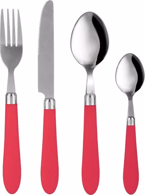 Set di 24 posate Smooth Kasanova in acciaio inox con manico rosa e rosso