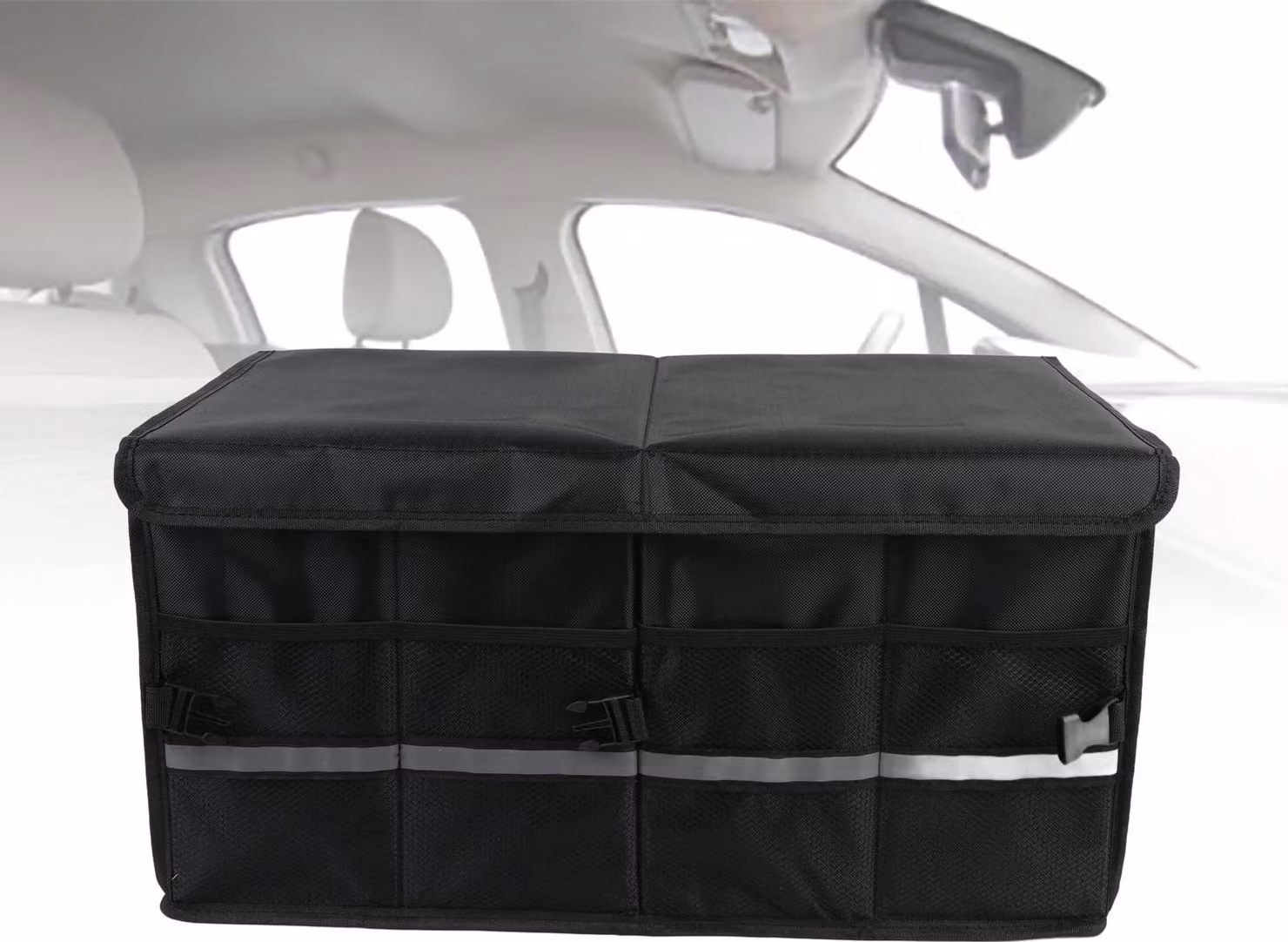 Organizzatore per il bagagliaio dell'auto, grande capacità, scomparti multipli, tessuto Oxford, impermeabile, 55 l, contenitore pieghevole con maniglie per viaggi, campeggio, nero, senza coperchio