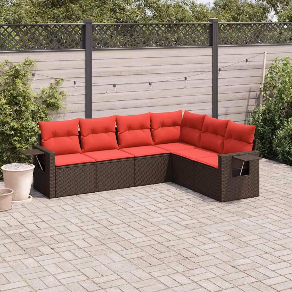 Maison Exclusive - Set di 6 divani da giardino con cuscini, marrone, polyrattan