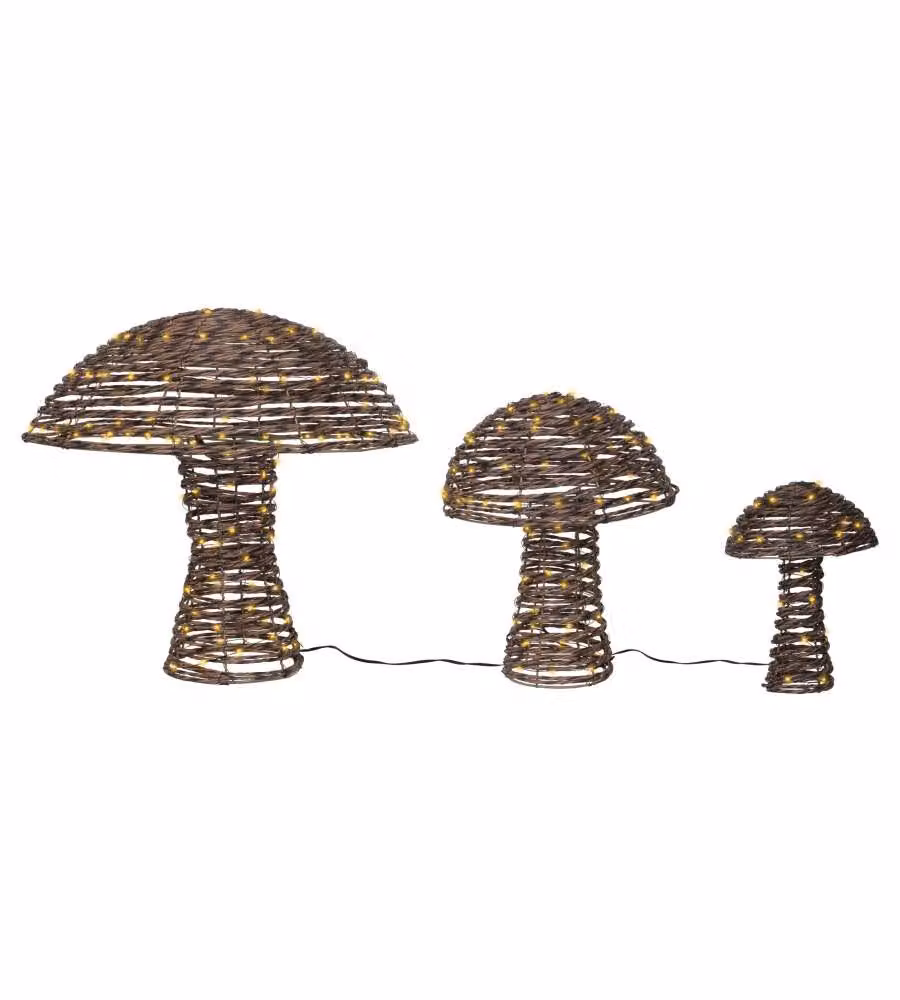 Lumineo Set 3 Funghi Luminosi Natalizi 50 cm con Luci LED Resistenti