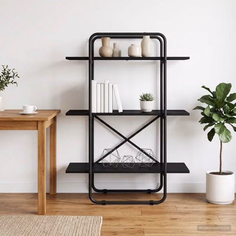 Libreria a 3 livelli vidaXL in stile industriale con struttura in metallo e ripiani in MDF, colore nero e marrone, L 60 cm x P 35 cm x H 105 cm