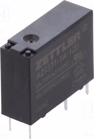 1 relè: bobina elettromagnetica, 12 VDC, 5 A / 250 VAC, modello AZ9371-1A-12D