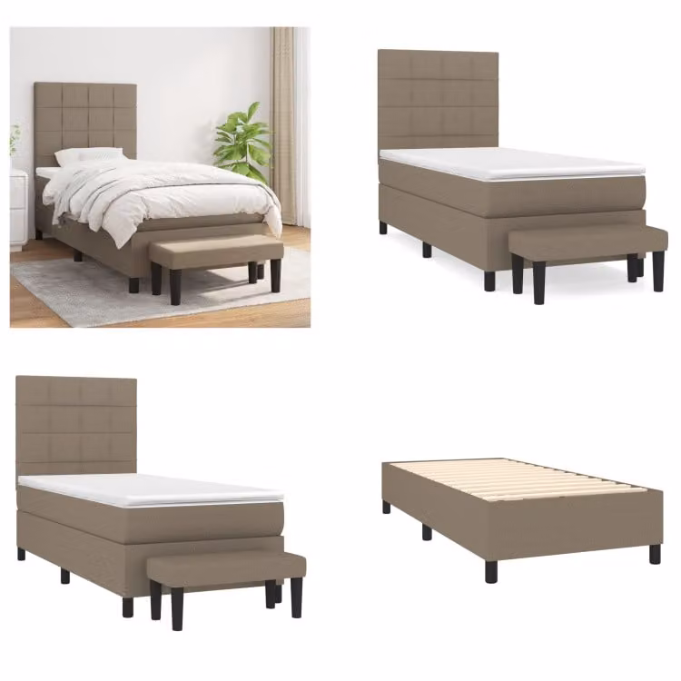 vidaXL Letto boxspring con materasso Taupe 90x200 cm in tessuto - Letto boxspring - Boxspringbetten - Bett - Schlafzimmermöbel