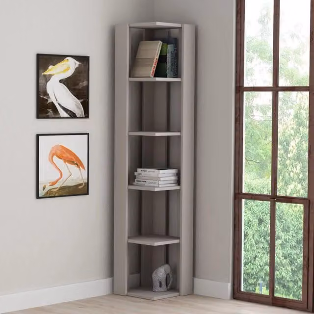 Libreria angolare moderna EFFEZETA Nati color mocha con 5 ripiani, H 161 cm x L 34 cm x P 34 cm